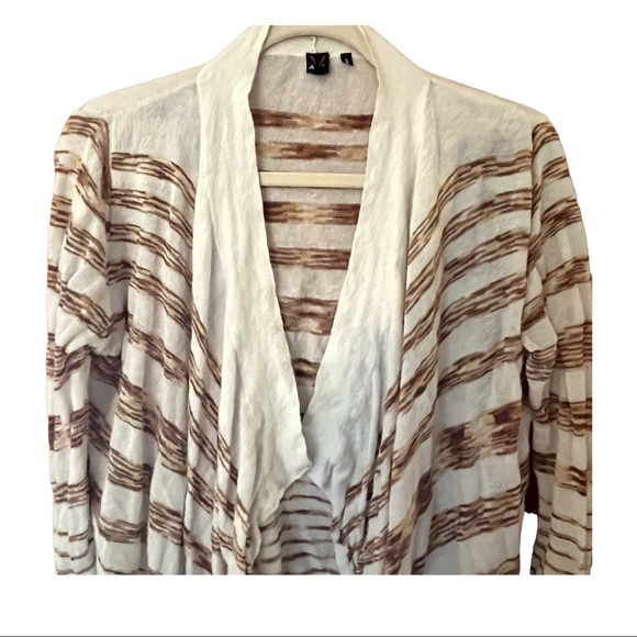 AVA Women’s Cardigan Cream Brown Taupe Stripe Long Sleeve Waterfall Soft Sz S - Picture 3 of 10